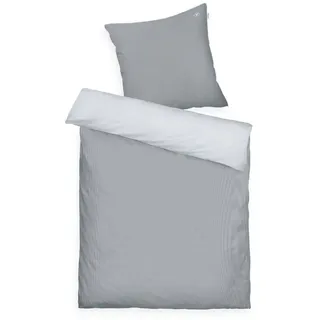 Tom Tailor Satin-Bettwäsche, 80x80 cm + 135x200 cm, 100% Baumwolle, mit Paspel und Logo-Stickerei, mit Reißverschluss, FINE Stripes Hellgrau, Dunkelgrau (Moody Grey & Light Grey)