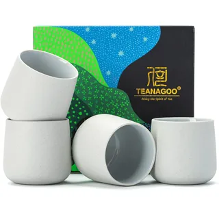 TEANAGOO Japanische Teetassen, chinesische Teetasse, 205 ml, Keramik-Teetassen für Erwachsene, Keramik-Tassen ohne Griffe, japanische Tassen, Matcha-Becher, Hellgrau, 4 Stück/Box, H5
