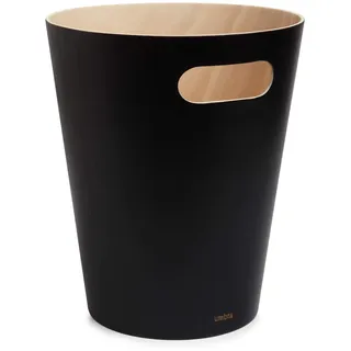 Umbra Woodrow Abfalleimer – Zweifarbiger Holz Papierkorb für Büro, Badezimmer, Wohnzimmer und Mehr, 7,5 Liter Fassungsvermögen, Schwarz/Natur