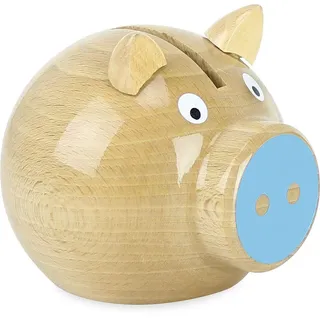 VILAC - Spiele und Spielzeug – Sparschwein – Holz Natur lackiert – Währung – Nase blau – rund – lustig – Spiel für Kinder ab 5 Jahren 5129B