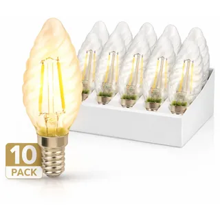 HAVA 10er Pack, LED Filament Kerze Twist E14 4W, warmweiß 2700K