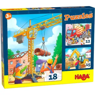 HABA 305883 - Puzzles Baustellenfahrzeuge, Puzzle ab 3 Jahren, bunt