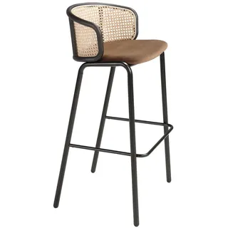 Angel Cerda Barhocker Hocker aus Rattan und braunem Samt 51/50/95 cm , Braun, Schwarz , Textil , 51x95x50 cm , Esszimmer, Barmöbel, Barhocker