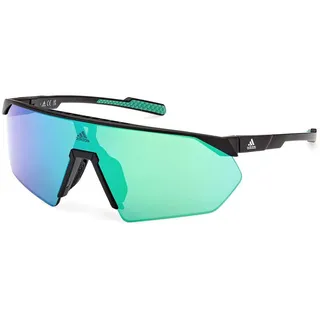 adidas Sport SP0076 Sonnenbrille Damen, Sportliche und Leichte Sonnenbrille, Maskenförmige Linse, Verspiegelte Grüne Gläser, Mattes Schwarz