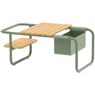 Zebra Loungetisch , Grün, Teakfarben , Holz, Metall , Teakholz , massiv , rechteckig , Rundrohr , 46x36x83.5 cm , Gartenmöbel, Loungemöbel, Lounge-Serien