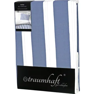 Betten-ABC Traumhaft gut schlafen – Perkal-Bettwäsche, 2-teilig, mit Blockstreifen, in versch. Farben und Größen, - 80 x 80 cm, 155 x 220 cm/Jeans