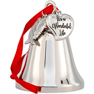 K9King It's a Wonderful Life Ornament Glocke inspiriert Weihnachtsengel Flügel – Glänzendes Silber mit graviertem Herzanhänger und Engelsflügeln, Weihnachtsbaumschmuck mit Bändern