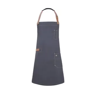 Karlowsky Jeans-Style Latzschürze mit Leder , Schürze in Jeansoptik mit Accesoires, 71 x 80 cm, Farbe: vintage black