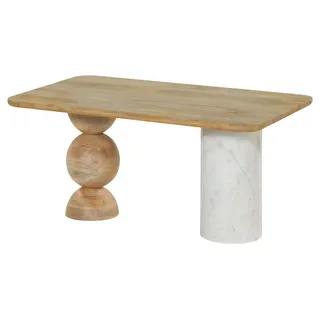 MASSIVMOEBEL24.DE Couchtisch Mango 100x60x45 natur lackiert / Marmor weiß FLORENZ #105 - Weiß