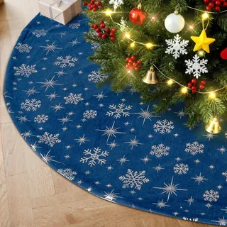 Lanpn Weihnachtsbaum Rock 60cm Weihnachtsbaumdecke Pad Samt Weihnachtsbaum Decke Abdeckung Klein Rund Christbaumständer Teppich für Winter Neujahr Innen Zuhause Weihnachtsbaum Deko (Blau)