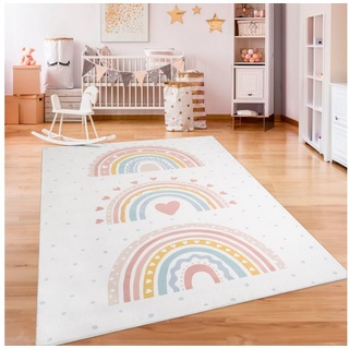 Paco Home Kinderteppich »Eliz 392«, rechteckig, 12 mm Höhe, Kurzflor, Spielteppich, Patchwork-Muster, Motiv Punkte & Regenbogen Rosa