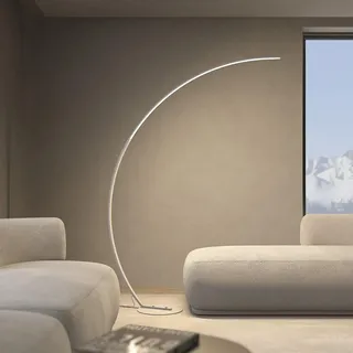 NEONA ICARUS Bogenlampe LED dimmbar – XXL Stehlampe Weiß, 2258 Lumen, 2700K Warmweiß, CRI 90, 22W, Fußschalter, Höhe 170cm – Moderne Wohnzimmerlampe (Weiß)