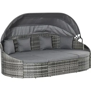 Modulare Rattan Sonneninsel 4-tlg., 230x145x80 cm, Grau C ausziehbares Sonnendach, 4 Kissen abnehmbar, PE-Geflecht wetterfest - Grau