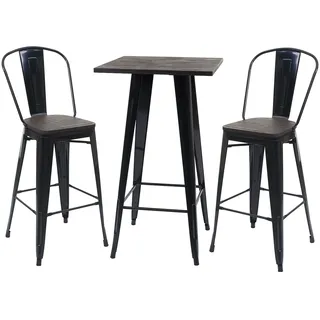 Mendler Set Stehtisch + 2x Barhocker  Holz-Tischplatte Metall Industriedesign  Schwarz