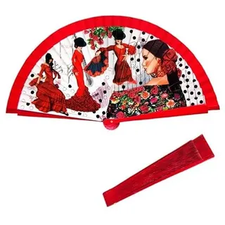 DRW Fächer aus Holz, dekoriert mit Flamenca, 42 cm, rot, Medidas
