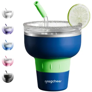 magcheer 473ml Margarita Tumbler mit Deckel & Strohhalm | Isoliert Travel Margarita Cup | Edelstahl Cocktail Gläser to Go | Slushy Becher für Pool Strand Reise Party(Dunkelblau)