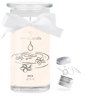 JuwelKerze Milk & Monoi Armband Silber - große Schmuckkerze 80 Std - Duftkerze mit blumigem Duft - Kerze mit Schmuck - Geschenke für Frauen, Geburtstag