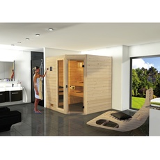 Bild Sauna »L_ars Trend Eck 2«, 9 kW Ofen mit int. Steuerung, beige