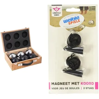 Engelhart - 010208 - Set Luxusbälle In Einer Holzkiste - Boules-Set, 6-Teilig, Schwarz/Silber - 720 GR & weiblespiele 010160 - Boules-Kugelmagnet