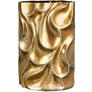 GILDE Deko Keramik Vase Blumenvase - wasserdicht Europäische Herstellung - Deko Wohnzimmer - Advent Weihnachtsdeko Gold - Farbe: antik Gold Höhe 36 cm