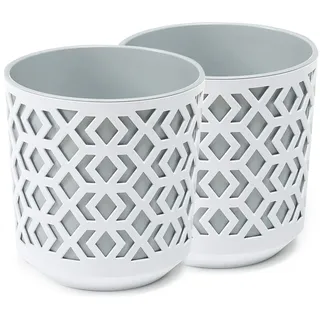 PECZEKO Matte Blumentöpfe - Deko Pflanztopf für Blumen & Kräuter - Langlebige & leichte runde Kunststoff-Pflanzentöpfe für Wohn- & Esszimmer, Küche, Terrasse, Balkon - 2er-Set - (Weiß/Grau, ø 19 cm)