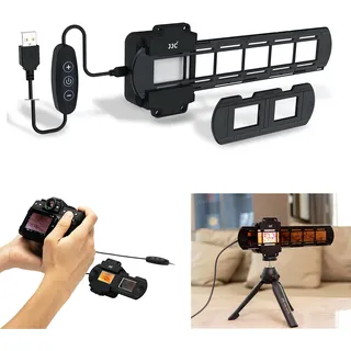 JJC Filmdigitalisierungsadapter mit LED-Lichtset Konvertieren von 35-mm-Negativfilm & Dia in digitales JPEG, 10 Helligkeitsstufen USB-LED-Lampe, 35-mm-Diahalterung & 35-mm-Filmstreifenhalter
