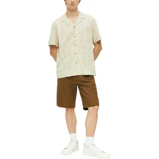 Hawaiihemd S.OLIVER, Herren, Gr. XXL, N-Gr, beige (beige aop), Web, Obermaterial: 55% Baumwolle, 45% Viskose, geblümt, gemustert, normal hüftbedeckend, V-Ausschnitt, Hemden Hawaiihemd, Sommerhemd in floraler Optik