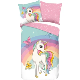 Jugendbettwäsche , Multicolor , Textil , Einhorn , 135x200 cm , atmungsaktiv , Heimtextilien, Bettwäsche & Leintücher, Kinderbettwäsche