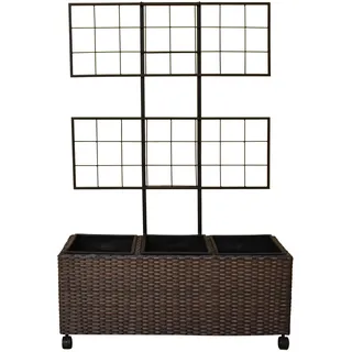 Dehner Spalierkasten Lili, Pflanzkasten frostbeständig/UV-beständig/wetterfest, ca. 85 x 130 x 30 cm, inkl. Rollen / 3 Pflanzeinsätzen, Polyrattan, braun