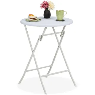 Relaxdays Gartentisch Rattan-Optik, rund, HxD: 75 x 60 cm, Balkontisch, Kunststoff & Metall, Outdoor Tisch, weiß