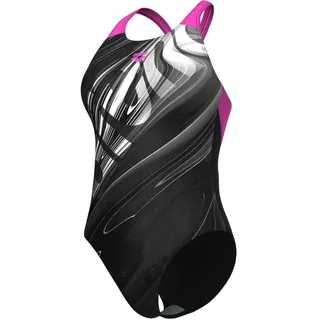 Arena Feel Flow V Back Bustier Badeanzug Damen Schwimmanzug SWIMSUIT LB, BLACK MULTI-SHOCKING PINK, 38