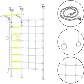 Wallbarz Sprossenwand kinderzimmer aus metal Funny Monkey 9D | Kletternetz Kinder indoor mit Deckenmontage - Silber, Gelb