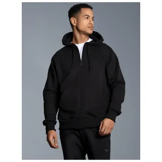 Sweatjacke TRIGEMA "TRIGEMA Sweatjacke mit Kapuze", Herren, Gr. M, schwarz, 70% Baumwolle, 30% Polyester, Basic, lang, Rundhals, Sweatjacken Sweatjacke