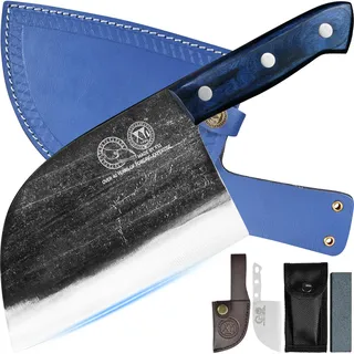 XYJ Geschmiedete Metzgermesser, serbisches Kochmesser mit Scheide, Hochleistungs-Fleischbeil für Küche & Outdoor, Full Tang Konstruktion, Weihnachtsgeschenke für Frauen Männer Geschenk