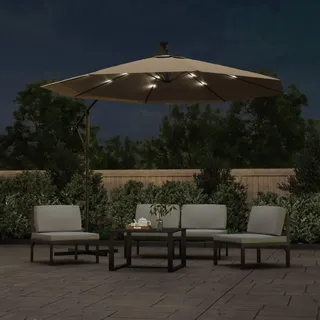 vidaXL Ampelschirm mit LED-Beleuchtung und Stahl-Mast 300 cm Taupe - Taupe
