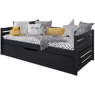 TICAA Stauraumbett Naomi 90 x 200 cm Kiefer massiv grau