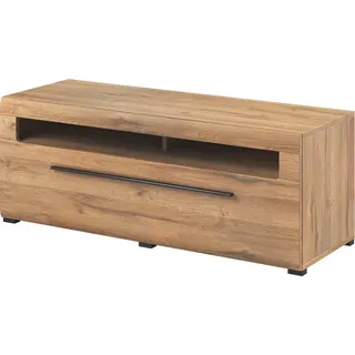 TV Lowboard 140 cm breit Eiche Grandson Nb. TURDA-83 mit LED Beleuchtung, B/H/T: ca. 140/52/50 cm - Braun