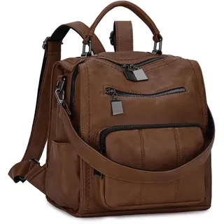 RAVUO Rucksack Damen, lederrucksack 2 in 1 handtasche und Rucksack Elegant Cityrucksack Kleiner Damen-rucksackhandtaschen Braun