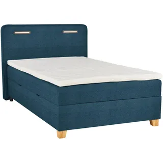 Moderano Boxbett , Dunkelblau , Textil, Holzwerkstoff , Buche , massiv , H2 , Höhe ca. 15 cm , 100x200 cm , Bettkasten, Beleuchtung, in verschiedenen Größen erhältlich , Schlafzimmer, Betten, Boxspringbetten
