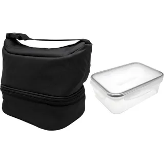 NERTHUS FIH 1510 Thermo-Lunchbox schwarz mit luftdichtem Behälter 1 l, Lebensmitteltasche mit Doppelfach, isolierte Innenseite mit Griff, ideal für Arbeit und Büro