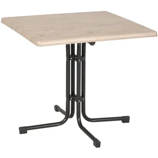 Gardenson Gartenklapptisch , Anthrazit, Beige , Metall, Holzwerkstoff , Holzoptik , quadratisch , 80x72x80 cm , gastro- und objekttauglich, klappbar, platzsparend, wetterfest , Gartenmöbel, Gartentische, Balkontische