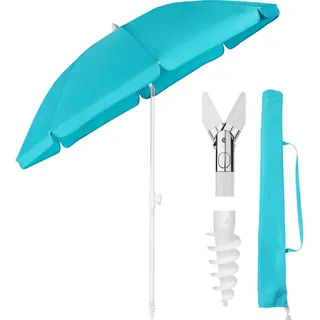 Sekey Sonnenschirm Rund Ø160cm Gartenschirm UV Schutz 50+ Strandschirm mit erdspieß & Schutzhülle, Neigungswinkel und Höhe verstellbar - Türkis
