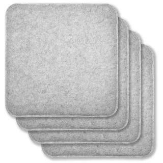 Rubberneck 4er Set rutschfeste Filz Sitzkissen eckig, Stuhlkissen mit Antirutsch-Noppen, hellgrau