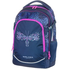Walker 42046-072 - Schulrucksack Fame 2.0 "Magic Dragonfly" mit 2 Fächern, Vorderfach mit Organizer, Seitentaschen, Schultasche inkl. Rücken-Polsterung, verstellbarem Schulter- und Brustgurt