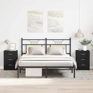 vidaXL Nachttisch 2-teilig mit 3 Schubladen 38/35/56 cm aus Holzwerkstoff in Schwarz , Strukturbuche , Rechteckig , 38x56x35 cm , Schlafzimmer, Nachtkästchen