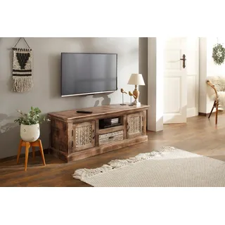 OTTO home Maneesh Lowboard 135 cm Beige Holz/Massivholz/Metall