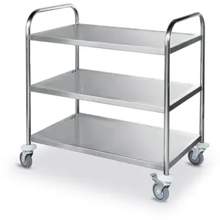 HENDI Servierwagen, 3 Ebenen, 4 Lenkrollen, 2 mit Bremse, max. Belastung pro Ebene: 50 kg, Küchenwagen, Trolley, Rollwagen, 905x585x(H) 945mm, Edelstahl,