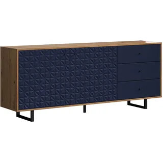 trendteam smart living - Sentra - Sideboard - Dunkelblau/Eiche - Kommode mit 2 Türen und 3 Vollauszug Schubladen mit angesagter Fräsung - (BxHxT) 183 x 75 x 40 cm - schwarze Metall Griffe und Füße