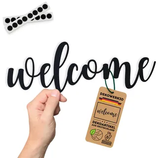 DKWRK3D Welcome Schild klebend - Kunststoff Willkommen Tür Schriftzug - Wandtattoo Dekoration - Flur Wanddekoration - Türtattoo Dekoration - Willkommensschild Deko - Eingang Wandtattoo Wanddeko