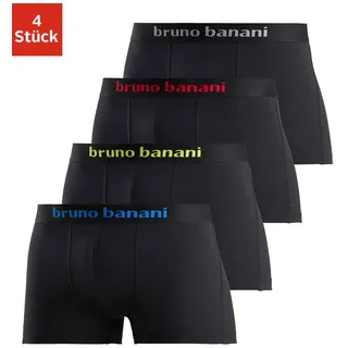 Boxer BRUNO BANANI "Boxershorts für Herren", Herren, Gr. S, 4 Stk., schwarz, Jersey, Obermaterial: 95% Baumwolle, 5% Elasthan, unifarben, körpernah, Unterhosen Boxer, mit farbigen Marken-Schriftzug am Bündchen, Topseller